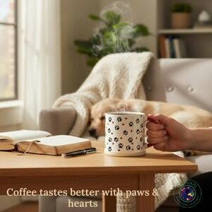 Home+Trend Ceramic Coffee Mug 16oz‎ Dog Paw Prints Red Hearts